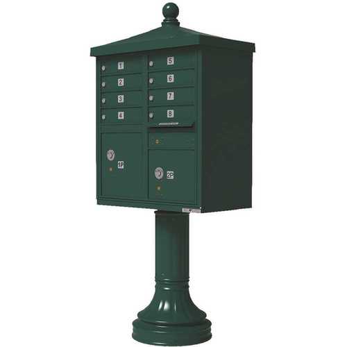 Vital 1570 8-Mailboxes 2-Parcel Lockers 1-Outgoing Pedestal Mount Cluster Box Unit Forest Green Powder Coat