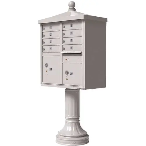 Vital 1570 8-Mailboxes 2-Parcel Lockers 1-Outgoing Pedestal Mount Cluster Box Unit White Powder Coat