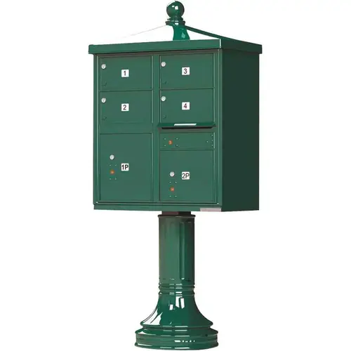 1570 4-Large Mailboxes 2-Parcel Lockers 1-Outgoing Vital Cluster Box Unit with Vogue Traditional Accessories Forest Green Powder Coat