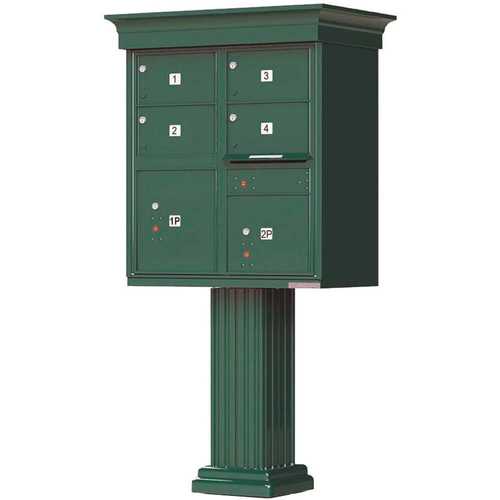 1570 4-Large Mailboxes 2-Parcel Lockers 1-Outgoing Vital Cluster Box Unit with Vogue Classic Accessories Forest Green Powder Coat