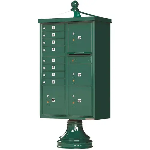 1570 8-Mailboxes 4-Parcel Lockers 1-Outgoing Vital Cluster Box Unit with Vogue Traditional Accessories Forest Green Powder Coat