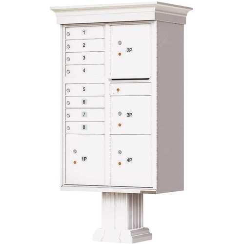 Vital 1570 8-Mailboxes 4-Parcel Lockers 1-Outgoing Pedestal Mount Cluster Box Unit White Powder Coat