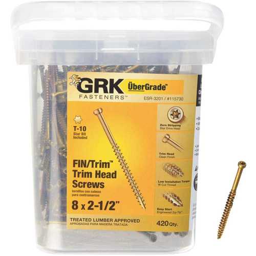 GRK Fasteners 115730 #8 x 2-1/2 in. Star Drive Trim-Head Finish/Trim Screw - pack of 420