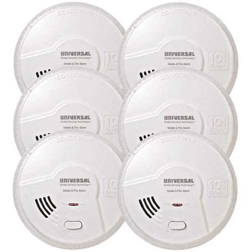 Universal Security Instruments Inc MI3050SB-6P 2-in-1 Smoke Detector and Fire Smart Alarm with 10-Year Sealed Battery - pack of 6