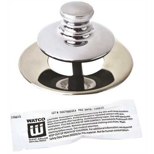 Watco 48750-PP-CP Universal NuFit Push Pull Bathtub Stopper, Non-Grid Strainer and Silicone, Chrome Plated