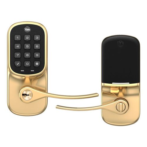 Standalone Assure Lever Keypad Keyed Entry Lock Polished Brass Finish