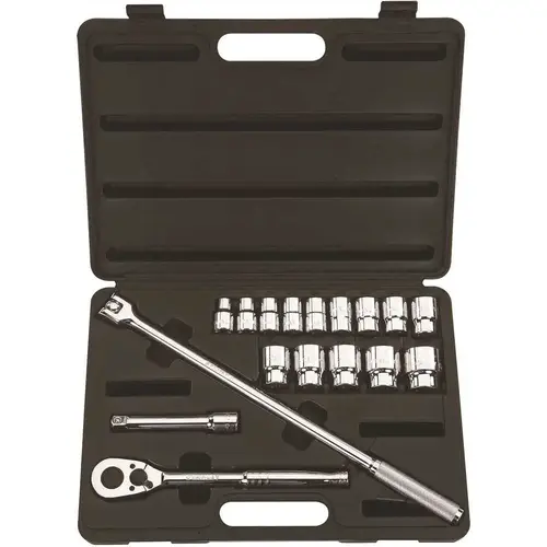 Socket Set, 17-Pc, 1/2 in, 12-point, SAE