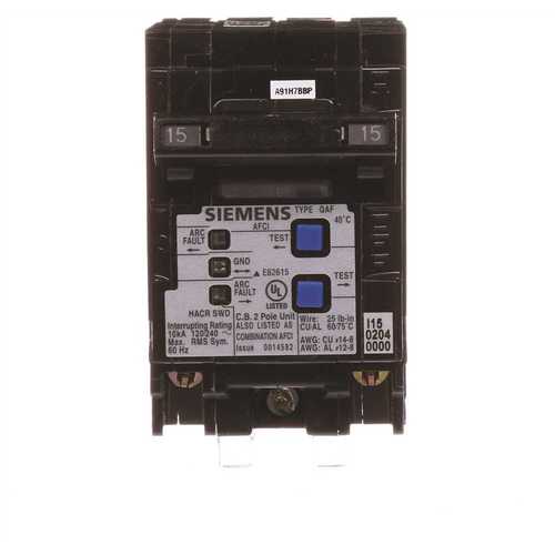 15 Amp Double-Pole Type QAF Combination AFCI Circuit Breaker Black