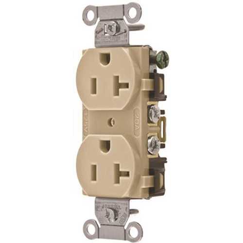 HUBBELL WIRING BR20I 20 Amp Hubbell Commercial Industrial Grade Duplex Receptacle, Ivory
