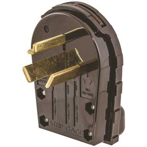 HUBBELL WIRING RR335P 30 Amp 125/250-Volt 3-Pole 3-Wire Hubbell Non-Grounding Angle Plug Black
