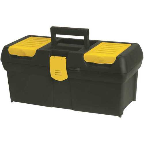 Stanley 016011R Portable Tool Box with Plastic Latch, 2.1 gal, Plastic, Black/Yellow, 1-Drawer, 4-Compartment