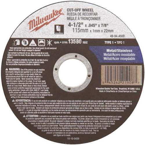 4-1/2 in. x 0.045 in. x 7/8 in. Cut-Off Wheel (Type 27)