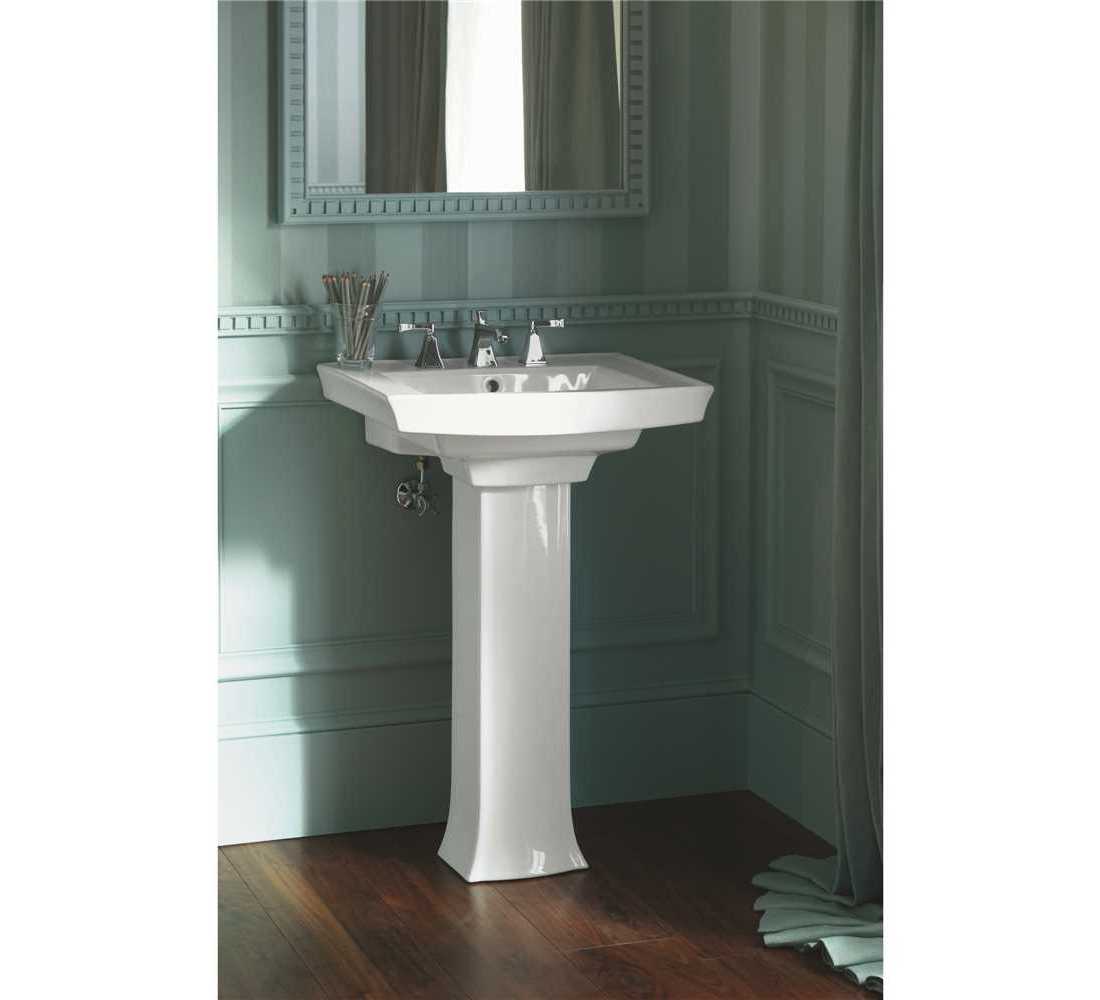 Kohler K 2359 8 0 Archer Vitreous China Pedestal Combo Bathroom Sink In White With Overflow Drain