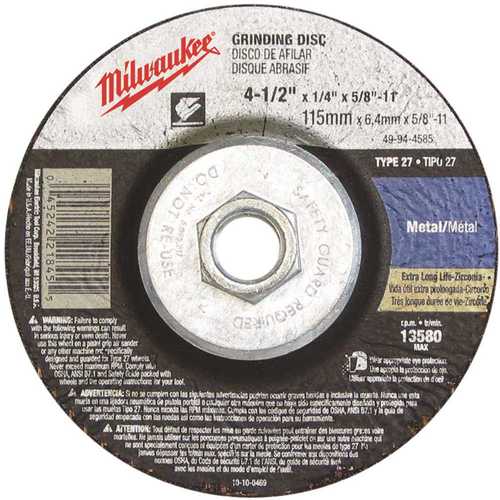 4-1/2 in. x 1/8 in. x 5/8-11 in. Grinding Wheel (Type 27) Black