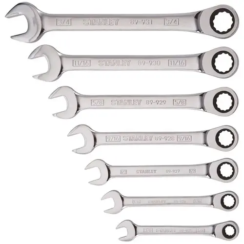 Stanley 94-542W SAE Ratcheting Wrench Set Fully Polished Chrome