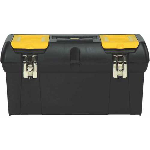 Tool Box with Tray, 8.1 gal, Plastic, Black/Yellow, 5-Compartment