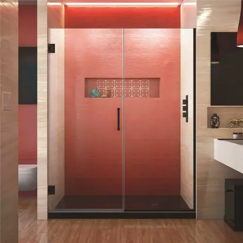 Unidoor Plus 59 to 59.5 in. x 72 in. Frameless Hinged Shower Door in Satin Black