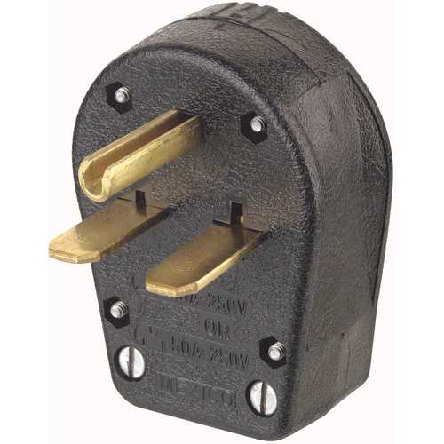 Leviton R50-00931-000 30/50 Amp 2-Pole/3-Way Grounded Angle Straight Blade Plug, Black