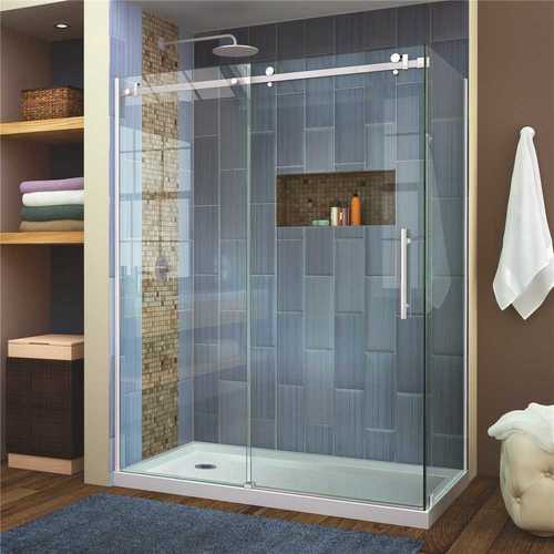 DreamLine SHEN-6434600-08 Enigma Air 60-3/8 in. x 76 in. Frameless Corner Sliding Shower Door in Polished Stainless Steel with Handle