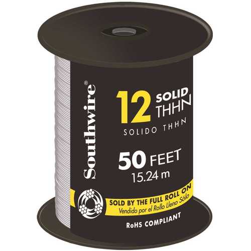 Southwire 11588117 50 ft. 12-Gauge White Solid CU THHN Wire