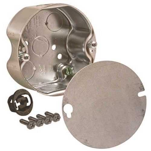 4 in. Round Ceiling Rated Box 1-1/2 in. Deep with Five 1/2 in. KO's Gray