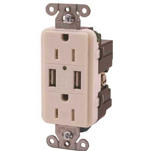 15 Amp Hubbell Tamper Resistant USB Charger Duplex Receptacle, White