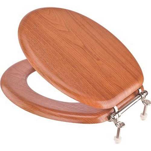 Round Wood Veneer Toilet Seat With Closed Front Oak