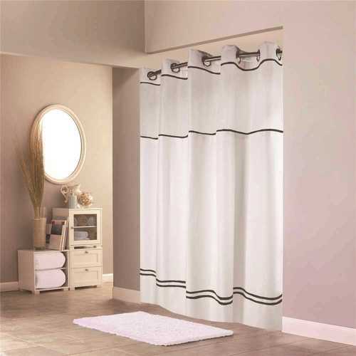 Escape 71 in. x 74 in. White Shower Curtain with Liner Black Stripe - pack of 12