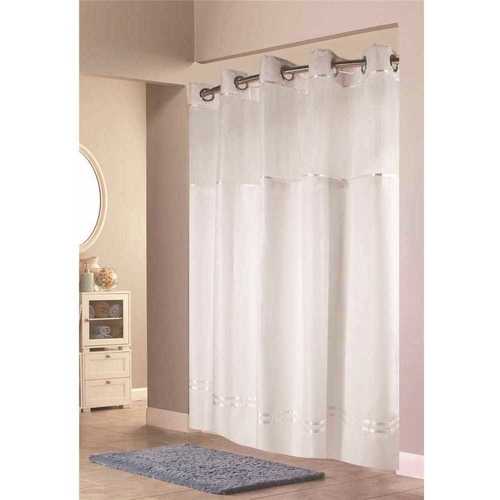 Escape 71 in. x 74 in. White with White Stripe Shower Curtain with Snap In Liner - pack of 12
