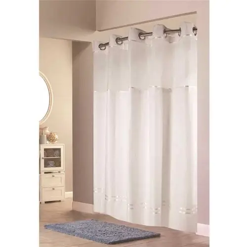 Escape 71 in. x 74 in. White with White Stripe Shower Curtain with Snap In Liner - pack of 12