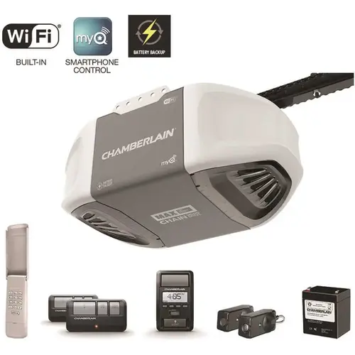 1-1/4 HP Equivalent Durable Chain Drive Smart Garage Door Opener with Battery Backup