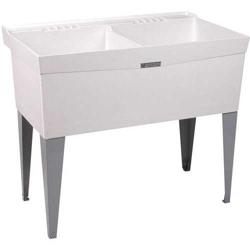 Utilatwin 13 in. x 40 in. x 33 in Fiberglass Floor-Mount Double-Basin Laundry Tub in White