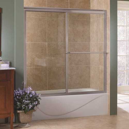 Tides 60 in. x 58 in. Framed Sliding Tub Door in Brushed Nickel with Clear Glass