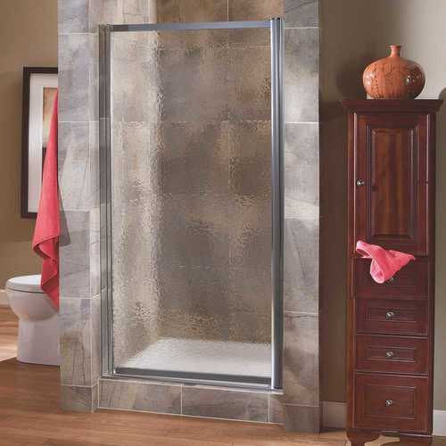 Tides 27 in. to 29 in. x 65 in. Framed Pivot Shower Door in Silver with Obscure Glass with Handle