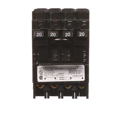 Quadplex One Outer 20 Amp Double-Pole and One Inner 20 Amp Double-Pole-Circuit Breaker Black