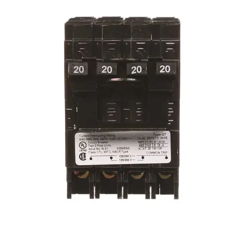 Quadplex One Outer 20 Amp Double-Pole and One Inner 20 Amp Double-Pole-Circuit Breaker Black