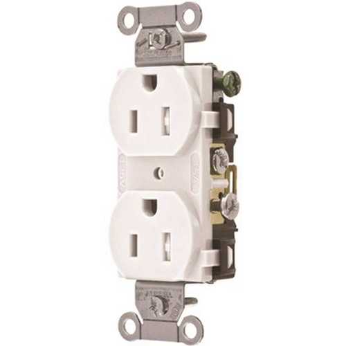 15 Amp Hubbell Commercial Grade Tamper Resistant Duplex Receptacle, White