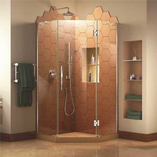Prism Plus 40 in. D x 40 in. W x 72 in. H Semi-Frameless Neo-Angle Hinged Shower Enclosure in Chrome Hardware