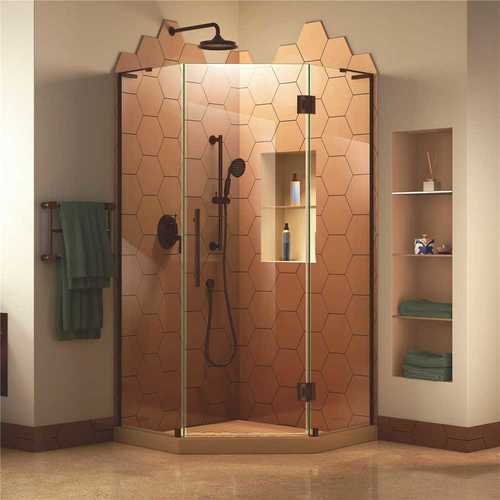 DreamLine SHEN-2640400-06 Prism Plus 40 in. D x 40 in. W x 72 in. H Semi-Frameless Neo-Angle Hinged Shower Enclosure in Oil Rubbed Bronze Hardware