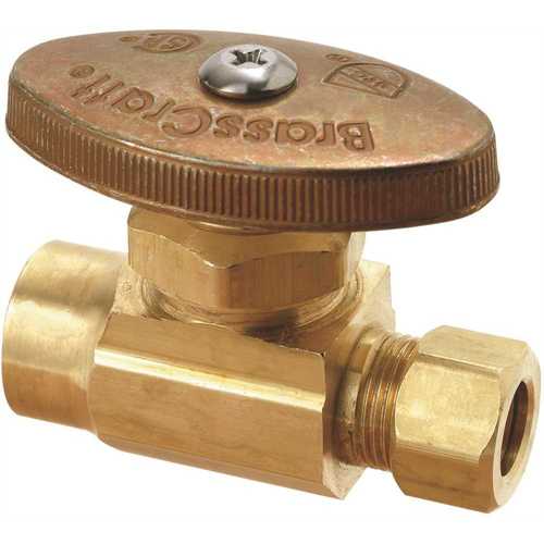 1/2 in Nominal Sweat Inlet x 3/8 in. O.D. Compression Outlet Brass Multi-Turn Straight Valve in Rough Brass - pack of 5
