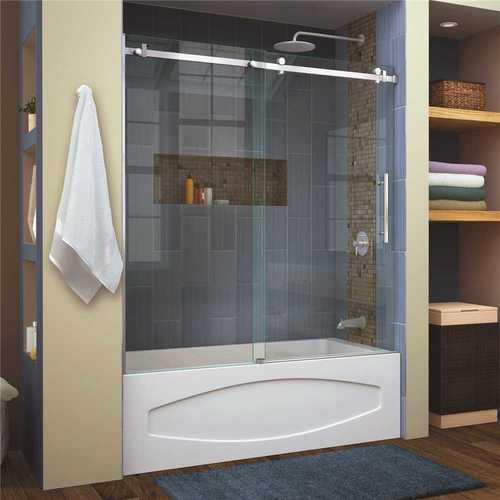 Enigma Air 56 in. to 60 in. x 62 in. Frameless Sliding Tub Door in Brushed Stainless Steel