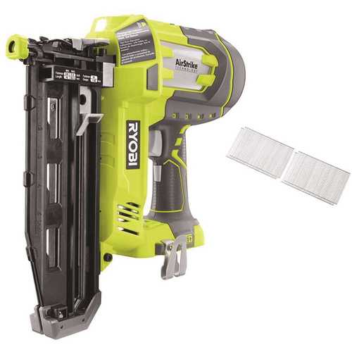 RYOBI P325 18-Volt ONE+ Lithium-Ion Cordless AirStrike 16-Gauge Cordless Straight Finish Nailer (Tool Only) with Sample Nails