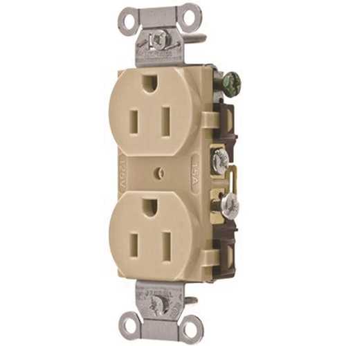 15 Amp Hubbell Commercial Grade Duplex Receptacle, Ivory