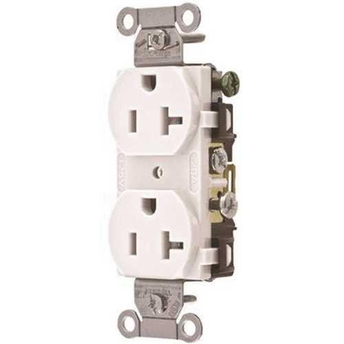 HUBBELL WIRING CR20W 20 Amp Hubbell Commercial Grade Duplex Receptacle, White