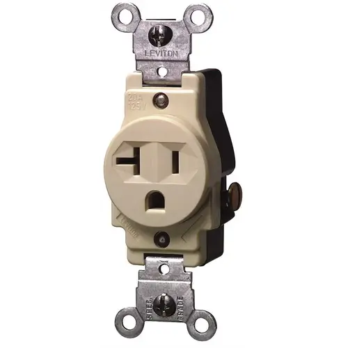Leviton 5801-I 20 Amp Commercial Grade Grounding Single Outlet, Ivory