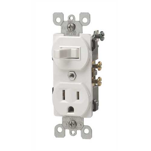 Leviton 5225-W 15 Amp Commercial Grade Combination Single Pole Toggle Switch and Receptacle, White