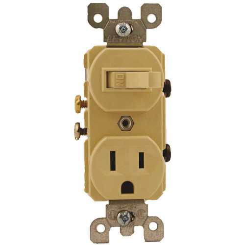 Leviton 5225-I 15 Amp Commercial Grade Combination Single Pole Toggle Switch and Receptacle, Ivory