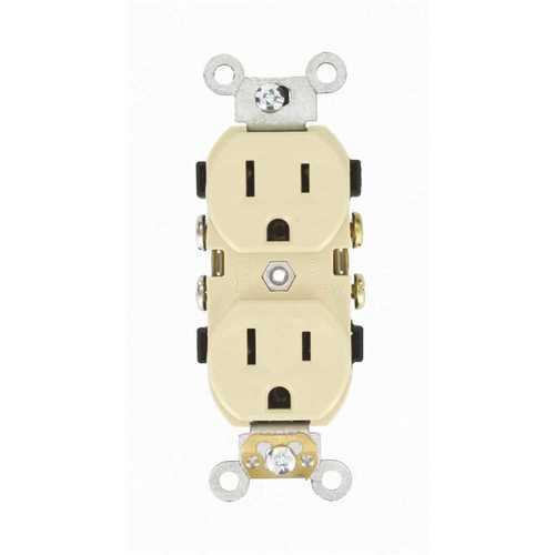15 Amp 125-Volt Narrow Body Duplex Outlet Straight Blade Commercial Grade Self Grounding Side Wired, Ivory