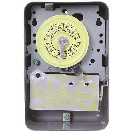 Mechanical Timer Switch, 40 A, 120 V, 3 W, 24 hr Time Setting, 12 On/Off Cycles Per Day Cycle