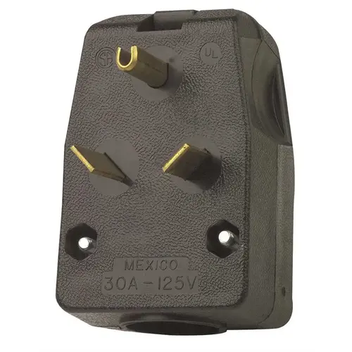 Leviton R50-00830-00T 30 Amp 125-Volt 2-Pole Angle Travel Trailer Plug, Black